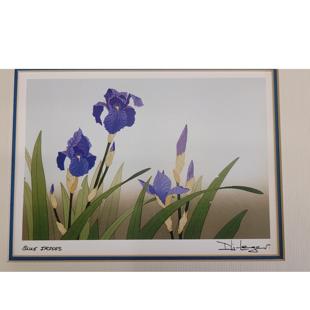 Don Li-Leger Blue Irises Matted Art Print Contemporary Canadian Art Card 9427